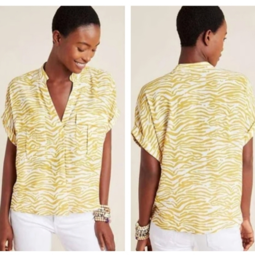 MAEVE Zebra Print Button-up Amira Utility Top Yellow Womens Sz XS‎ Modern Safari